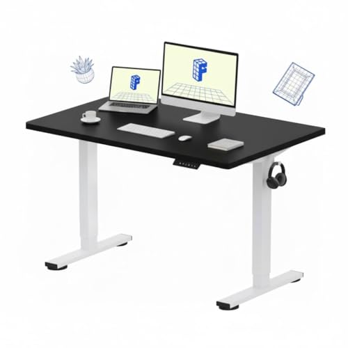 Image of SE1 / Flexi Spot EN1 Electric Standing Desk | Anti-Collision Detection | 5Y Warranty | Ergo Height Adjustable Sit Stand Table for Home Office with 80kg Load, 2 Hooks (White-Black, 120x75CM)