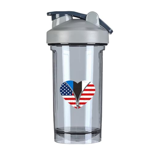 Heart America Flag and Estonians Flag 18 Ounce Shaker Cup,Fashion Theme Pattern Shaker Bottle Leak-proof Workout Shake Bottles 500ML/18 oz Perfect for Pre Workout