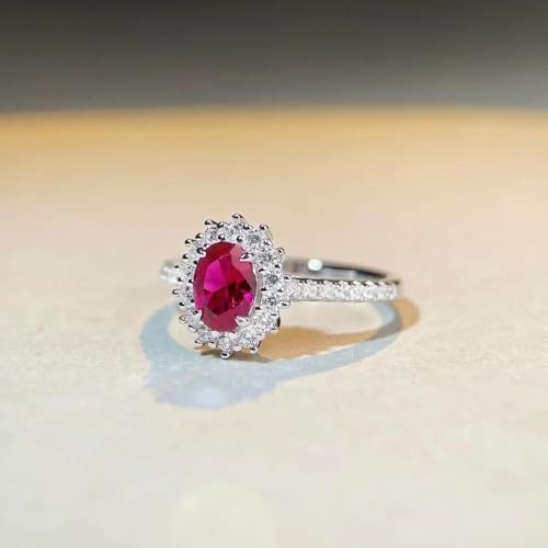 Oval Cut Lab-Created Ruby & Moissanite Halo Engagement 925 Sterling Silver Ring Timeless, Elegant Jewelry for Women2