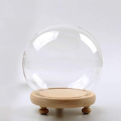 Orqihod Round Glass Cloche Ball Jar Dome Tabletop Display with Wooden Base Diameter 4.7 Inches