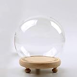 Orqihod Round Glass Cloche Ball Jar Dome Tabletop Display with Wooden Base Diameter 4.7 Inches