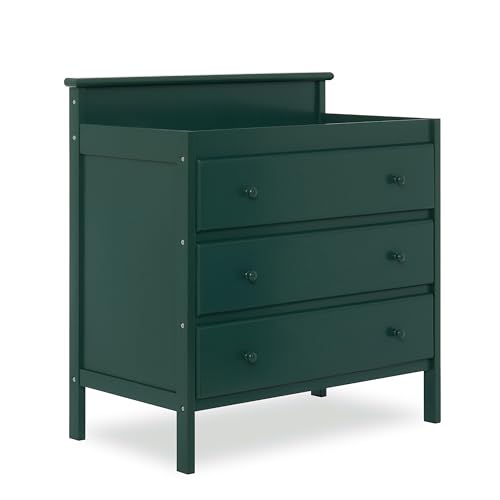 Image of Dream On Me Mason Modern Changing Table with Free Changing Pad in Olive, Three Spacious Drawers, Made of New Zealand Pinewood, Includes 1" Mattress Pad and Anti-Tipping Kit