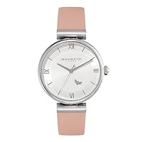 Olivia Burton Women's Minima Bee T-Bar Silver & Blush Leather Strap Watch, 24000119, Silver White, 36 mm