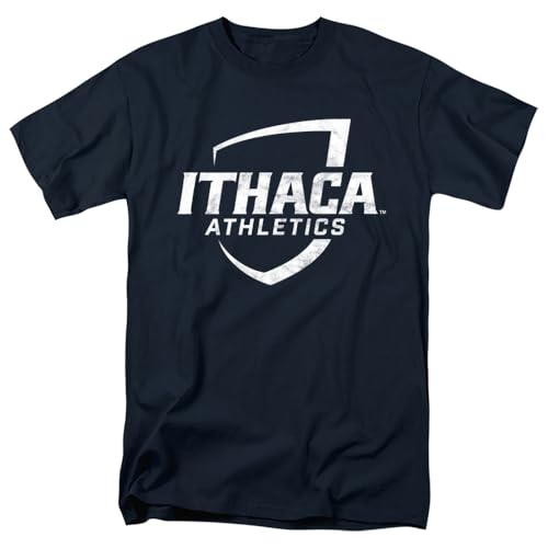 LOGOVISION Ithaca College Primary Logo Distressed Unisex Adult T Shirt, Navy, Large