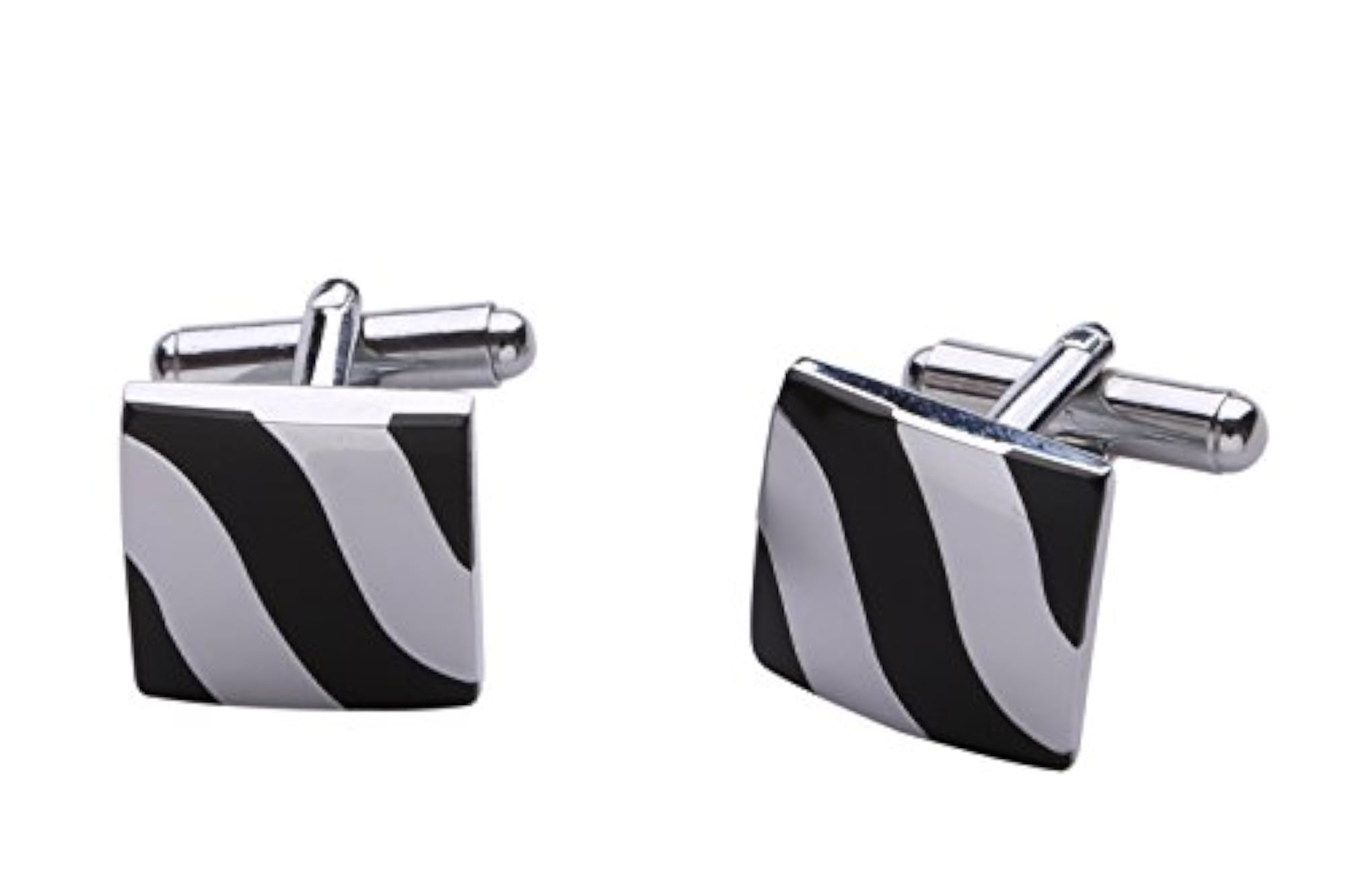 Men's Square Brass Cufflinks in Silver and Black