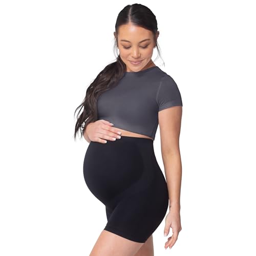 Belly Bandit BASICS Maternity Support Shorts – Over-Belly Pregnancy Shapewear for Gentle Compression & Back Support – Seamless, Breathable, and Comfortable Pregnancy Shorts, Black - Medium