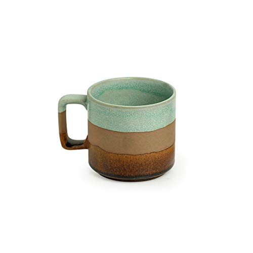 Image of ExclusiveLane Ceramic Mugs Ceramic Coffee Mugs - Set of 2, Mint Green, Earthen Brown and Cinnamon Brown, 360ml