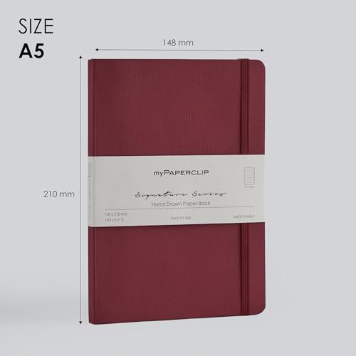 Image of myPAPERCLIP Signature Series A5 Ruled Notebook | 192 Pages, 90 GSM Recycled Paper, Soft Cover, A5 (5.83 x 8.27 in) | Flat Lay | Bookmark & Elastic Closure | Bordeaux