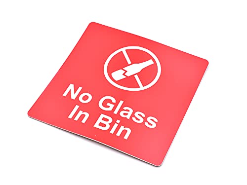 No Glass in Bin - Señal adhesiva, etiqueta para cubo de basura, pegatina (rojo)