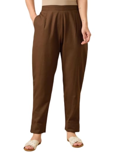 Global Desi Cotton Trouser Pants for Women Airy Linen Kurti Pant Regular Fit Ladies Casual Formal Office Bottom Wear in neutral