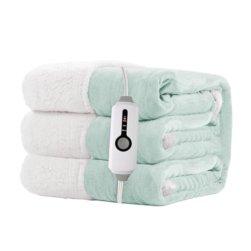 RALYSUN Electric Heated Blanket Throw Size 50"x60" - Dual-Sided with Microplush & Sherpa Fabric, 4 Heat Settings & 3 Hours Auto Off, Machine Washable - Spring Green