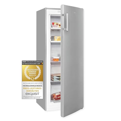 Exquisit® Congelador Vertical 161L, Inoxlook, Clase C, Tecnología No-Frost, Control Electrónico, Congelación Rápida, Puerta Reversible, Alarma, Medidas (143,0 x 54,0 x 60,0 cm)