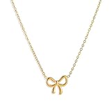 strrng Gold Necklaces for Women Girls,Gold Bow Necklace,Dainty Bowknot Chain Necklace,Gold Plated Cute Simple Bow Pendant Necklace Chain Choker Necklaces,for Women & Teens Birthday Jewelry Gifts