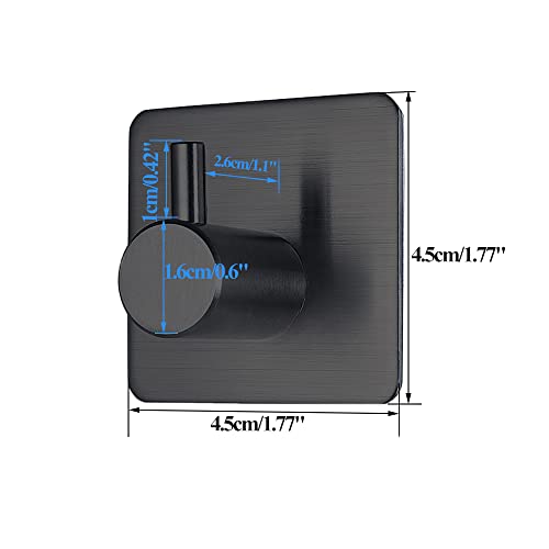 Black Adhesive Towel Hooks Heavy Duty Stick on Wall Hooks Shower Hooks for Bathroom Kitchen Door-4 Packs