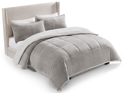UGG Blissful Comforter Set with 2 Pillow Shams, Warm Winter Bedding, Fluffy Reversible Down Alternative Bedding, King/California King Size Comforter Set, Seal Grey