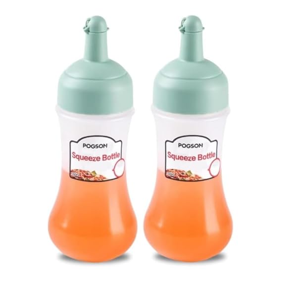 Image of Green Premium Squeeze Bottles - BPA-Free Condiment Dispensers with Leak-Proof Green Caps for Ketchup, Oil, Vinegar & More - Pack of 2, 280ml Transparent Design for Kitchen & Restaurant Use