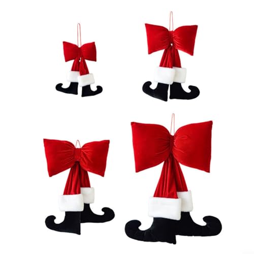 Snowchecking 1 bota de Navidad de terciopelo para colgar en la pared con lazo rojo, decoración de temporada para paredes, puertas, repisas o árbol de Navidad (50 cm)