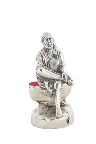 INTERNATIONAL GIFT® Oxidized Finish Silver Sai Baba Idol with Beautiful Gift Box Packing and with Carry Bag (16 cm X 7 cm X 5.5 cm)