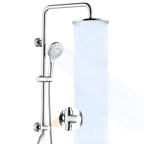 Image of BRIGHT SHOWERS Rain Shower Heads System Including Rainfall Shower Head and Handheld Shower Head with Height Adjustable Holder, Solid Brass Rail, 60 Inch Long Stainless Steel Shower Hose, Chrome
