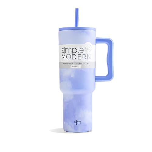 Image of Simple Modern 40 oz Tumbler with Handle and Straw Lid | Premium Recycled Stainless Steel Water Bottle Travel Mug Cupholder Use | Gifts for Women Him Her | Trek Collection | Whimsical Tie Dye