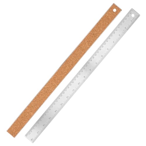 Metal Ruler 18 Inch - Stainless Steel Metal Ruler with Cork Backing Non-Slip Rulers with Inch and Centimeters Prevent Ink Leakage for School Office Drawing Engineering Tools