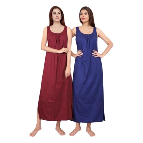 Image of Women's Sleeveless Maxi Night Dress, Spaghetti Strap Nighty, Comfortable Sleepwear Pack of 2