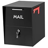 Yaocom Briefkasten mit Diebstahlschutz, verschließbar, mit 3 Schlüsseln, Flagge, 45,7 x 38,1 x...