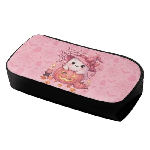 Image of Pencil Case, Pen Pouch Bag for Kids Students School Supplies | Pink Kawaii Ghost Print,polyester fabric,wear-resistant and easy to clean,zipper design gift for boys and girls