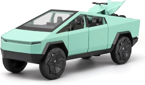Image of 1 /32 Tesla CyberTruck Toy Metal die-Casting Model car - Exclusive Alloy Metal Pull Back Die Cast Car Toy with Openable Doors, Light & Music - Best Gifts for Kids【Green】