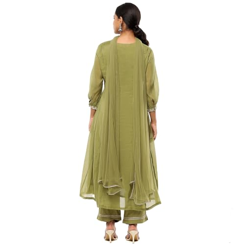 Image of BIBA Women Polyester Blend Embroidered Festive Kalidar Suit Set