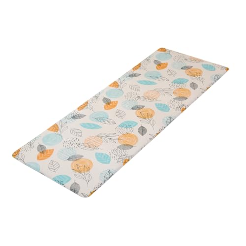 Koniroom キッチンマット 45×180cm 北欧リーフ柄 イエロー＆ブルー 撥水 防汚 防炎 抗菌 滑り止め PVC素材 クッション性あり 厚さ10mm 拭き取り簡単 台所マット