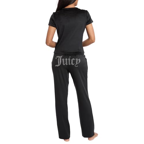 Juicy Couture Women's 2 Piece Velvet Fleece Short Sleeve Shirt and Pants Lounge Sleepwear Set4