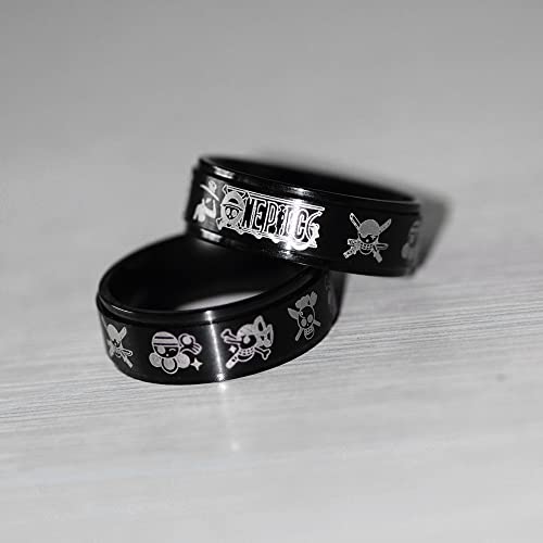 One Piece Ring Anime Rings For Men Luffy Anxiety Fidget Spinner Ring Black Anime Jewelry 8Mm Stainless Steel Ring Size 9 (Hat A Gang, 9) #TOP3