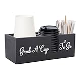 Kaffee Spender Organizer Holz Kaffeebar Organizer mit 3 Ablagefächern Kaffee Zubehör Aufbewahrung für Kaffeetassen, Rührstäbchen, Teebeutel, Zuckerpäckchen Servietten