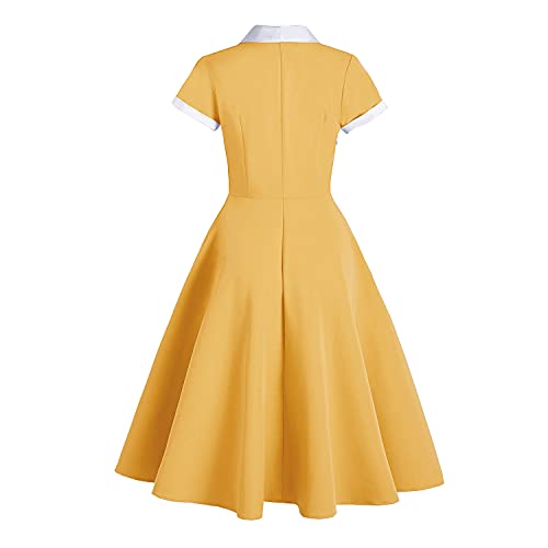 Image of Women 1950s Vintage Short Sleeve Peter Pan Collar Retro Swing A Line Midi Summer Dress Cocktail Party Evening Prom Gown
