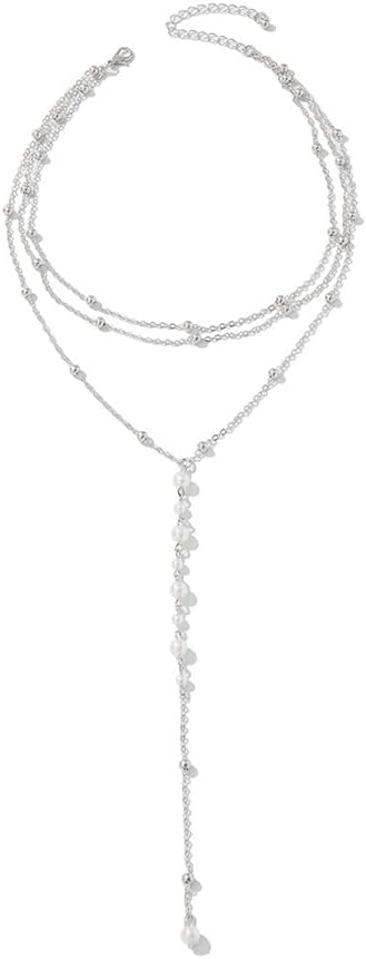 Trendy Gold Layered Small Beaded Pearl Long Tassel Lariat Y Necklaces for Women, Dainty Beads Pearls Drop Necklace Statement Charm Party Jewelry Gift - Image 8