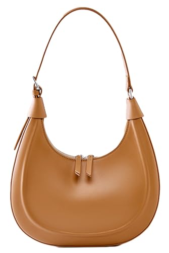Crescent Shoulder Bags for Women Leather Cute Hobo Tote Handbag Under Arm Purses Crossbody Bag Zipper Closure