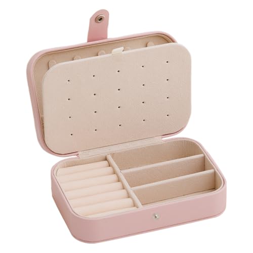 Petite boîte à bijoux pour filles, boîte à bijoux pour femme, boîte à bijoux de voyage, organisateur de bijoux, en cuir, pour boucles d'oreilles, colliers, bagues, cadeau de mariage (Rose)