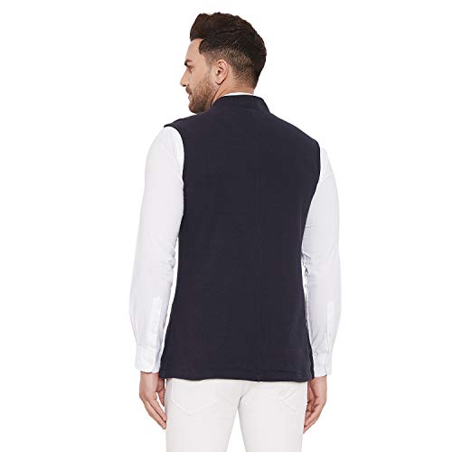 Image of HYPERNATION Navy Blue Color Cotton Men's Knitted Waistcoat(HYPM03115)