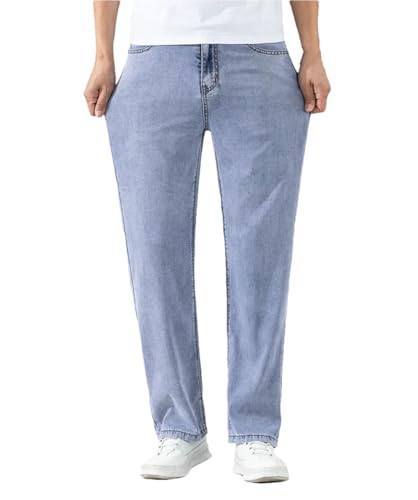 Men's Denim Pants Thin Loose Straight Soft Casual Elastic Wide Leg Denim Pants