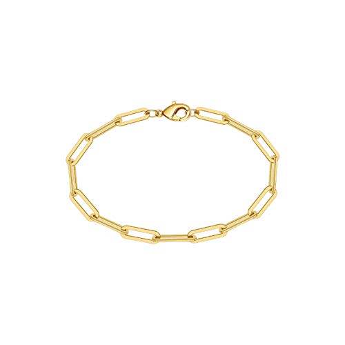 Turandoss Dainty Paperclip Link Chain Bracelets for Women, 14K Gold Plated Minimalist Oval Link Chain Bracelet Paperclip Link Chain Bracelets for Women Jewelry 7â€