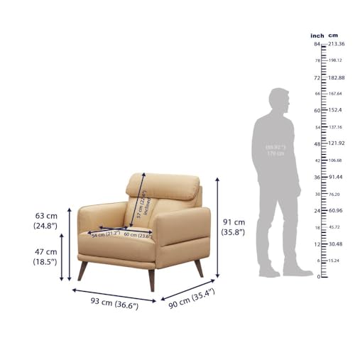 Image of Wakefit 1 Seater Sofa | 5 Year Warranty | Ivory Leatherette, Neem Wood, Standard Size, Living Room