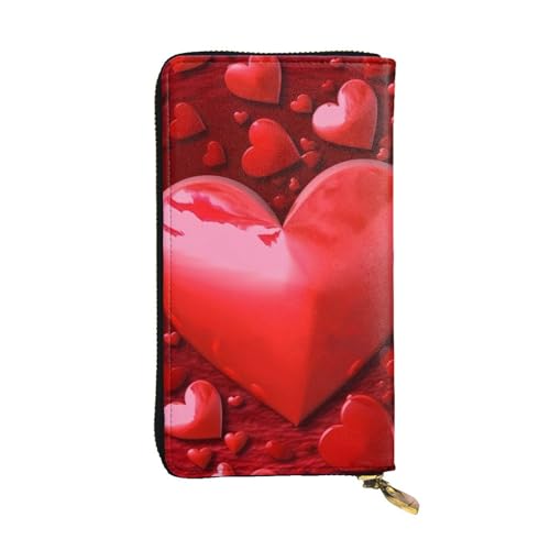 Portefeuille long en cuir avec motifs cœurs pour cartes et téléphone