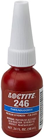 Loctite 29513 Blue 246 High Temperature Medium Strength Thread Locker, 450 degrees F Maximum Temperature, 10 mL Bottle