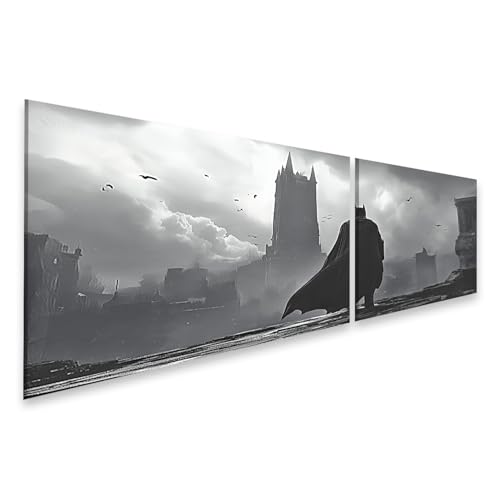 islandburner Bild auf Leinwand Movieheld Fledermaus schaut auf nächtliche Stadt - für Comic-Fans und Abenteuerliebhaber Bilder Wandbilder Poster