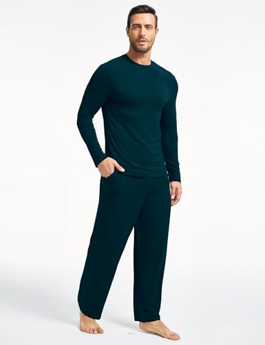 Image of GYS Bamboo Viscose Men's Pajama Sets Long Sleeve Plaid Loungewear Sets with Pockets