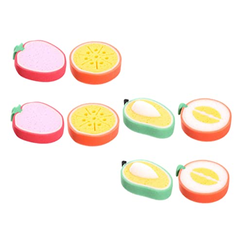 DECOMELODY 8 piezas Esponjas de Baño para Bebés y Forma de Frutas Pack Unidades Suaves y Gruesas para Exfoliar y Limpiar para Recién Nacidos