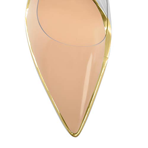 Yolkomo Gold Clear Heels for Women Pointed Toe Stiletto High Heels Pumps Classic Slip-On Clear PVC Transparent Fashion Party Prom Dress Basic Pumps Shoes Size 9