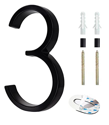 Floating House Number, 5 Inch Modern House Numbers With 3M Double-Sided Sticker, Black Zinc Alloy Outdoor Address Sign For Yard Street And Mailbox #TOP18