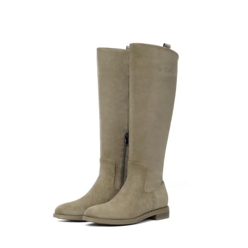 Image of Knee High Boots Women Rounded Toe Flat Retro Bais Opening Low Chunky Heel Riding Boots
